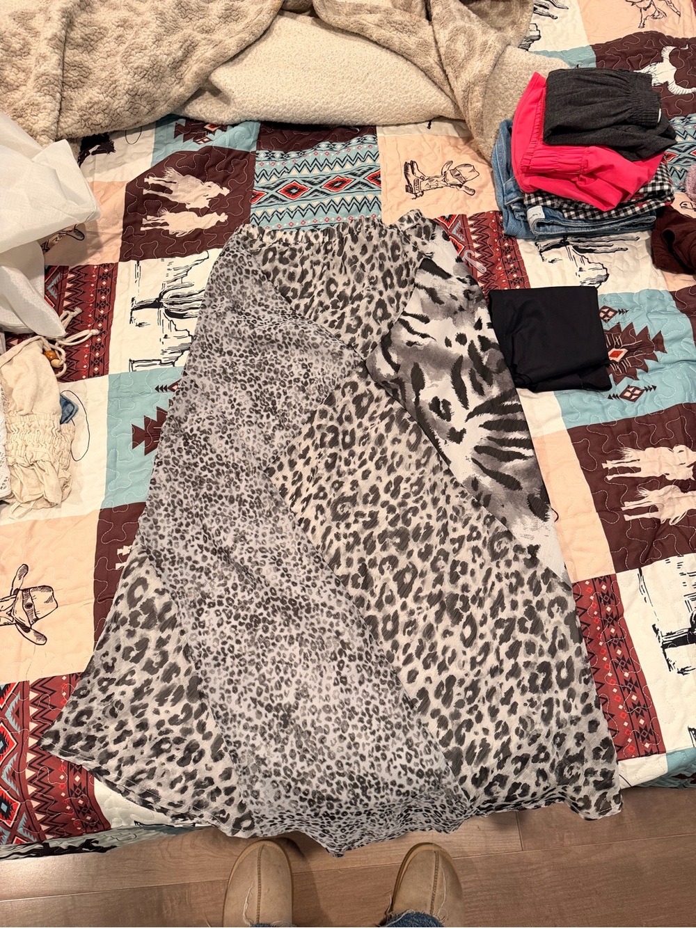 Animal Print Maxi Skirt - Gray Leopard Pattern